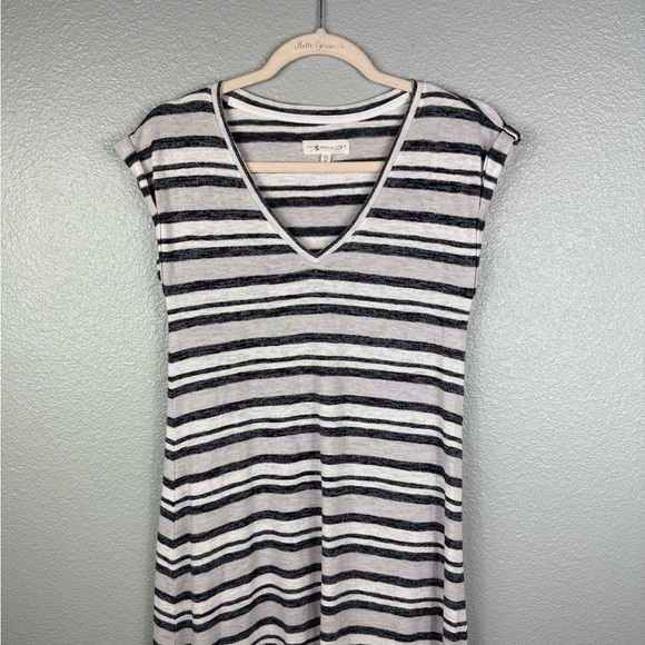 Lou & Grey For Loft V-neck Black White Striped Tee Maxi Dress LightWeight XS - Picture 3 of 11